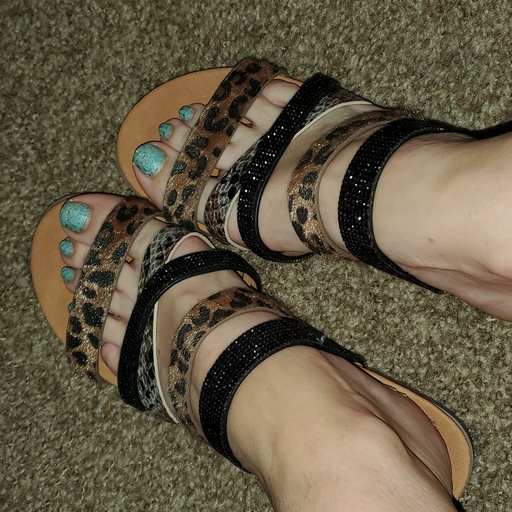 Very G by gypsy jazz leopard and black sparkle sandals